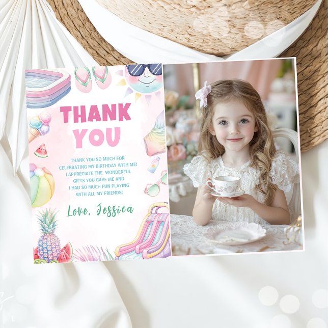 Summer Waterslide Girl Birthday Party Photo Thank You Card (Creator Uploaded)