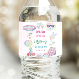 Summer Waterslide Girl Birthday Party Water Bottle Label