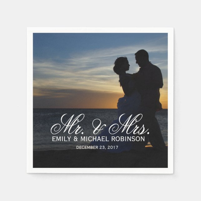 Summer wedding bride and groom photo napkins (Front)