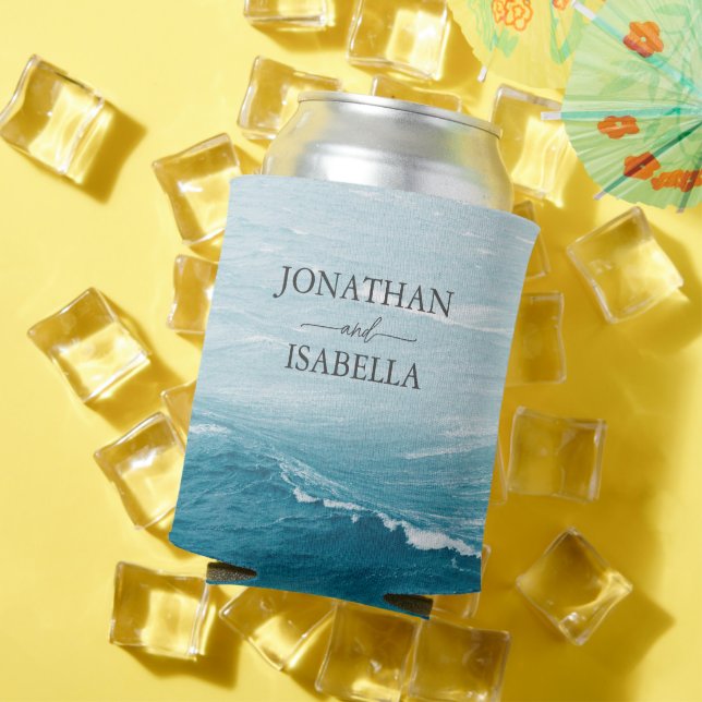 Summer wedding by the blue wavy sea ombre ocean can cooler (In Situ Summer)