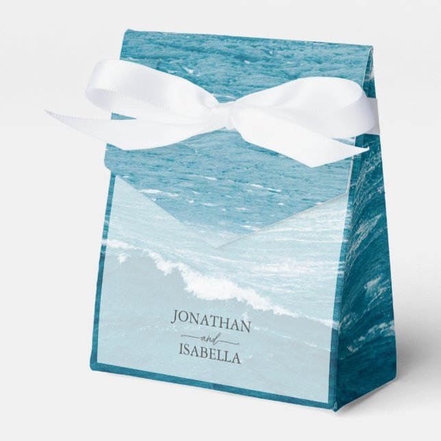 Summer wedding by the blue wavy sea ombre ocean favor boxes (Front Side)