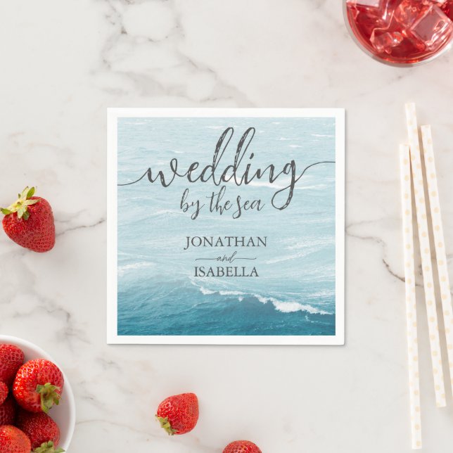 Summer wedding by the blue wavy sea ombre ocean napkins (Insitu)