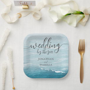 Summer wedding by the blue wavy sea ombre ocean paper plates