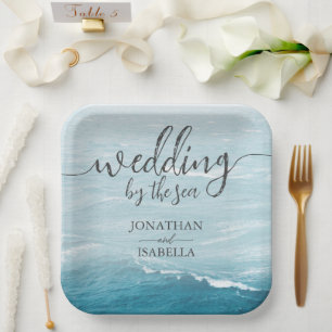 Summer wedding by the blue wavy sea ombre ocean paper plates