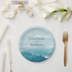 Summer wedding by the blue wavy sea ombre ocean paper plates