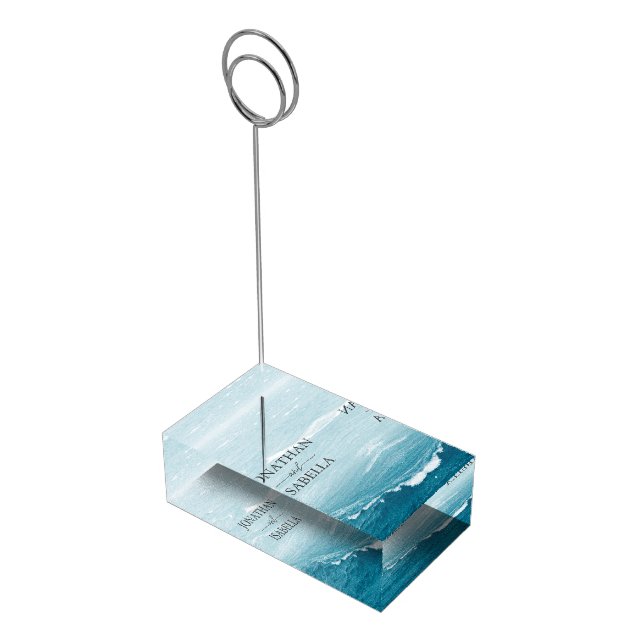 Summer wedding by the blue wavy sea ombre ocean place card holder (Corner)