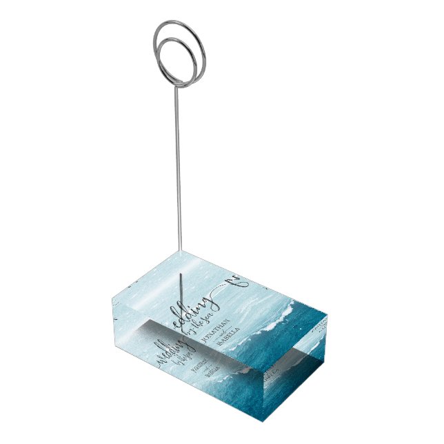 Summer wedding by the blue wavy sea ombre ocean place card holder (Corner)