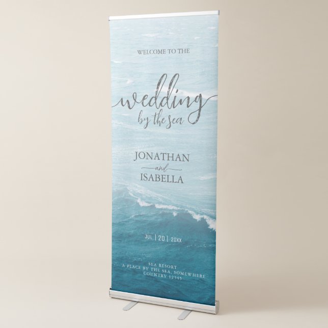 Summer wedding by the blue wavy sea ombre ocean retractable banner (3/4)