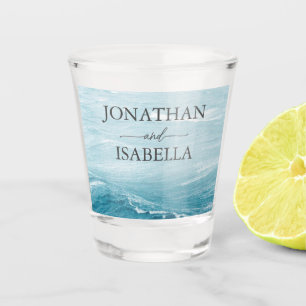 Summer wedding by the blue wavy sea ombre ocean shot glass