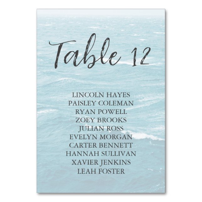 Summer wedding by the blue wavy sea ombre ocean table number (Front)