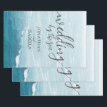 Summer wedding by the blue wavy sea ombre ocean wrapping paper sheets<br><div class="desc">Summer wedding by the blue wavy sea ombre ocean. Landscape photograph of a beautiful deep blue waves at the ocean with white foam on top.  Ombre from deep blue to light white blue. Custom personalized summer wedding by the sea.</div>