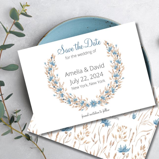 Summer Wedding Dried Grass Wreath Wedding Save The Date (Summer Wedding - Floral Wreath Save the Date)