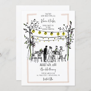 Summer Wedding hand drawn stringlights outdoor Invitation