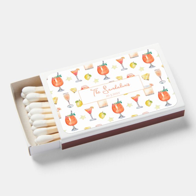 Summer Wedding Illustrated Cocktail Matchboxes (Front Open)