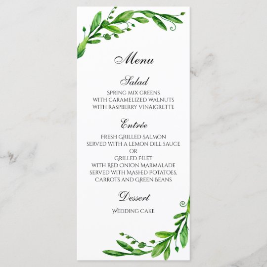 Summer wedding menu outdoor. Green dinner menu