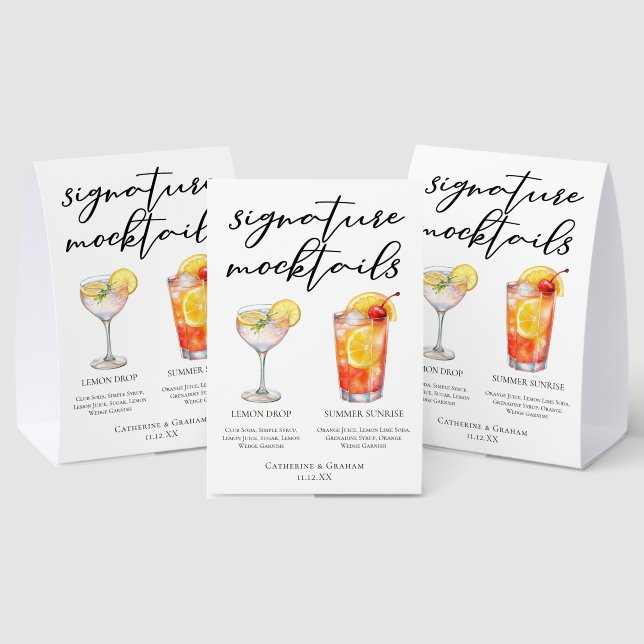 Summer Wedding Mocktails Lemon Drop Sunrise Menu Paper Table Tent (Insitu(Multi))