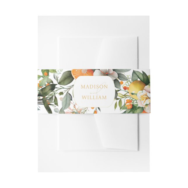 Summer Wedding Orange Citrus Fruit Personalized Invitation Belly Band (Front Example)