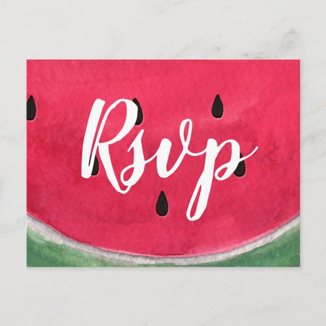 Summer Wedding RSVP Postcards With Watermelon (Front)