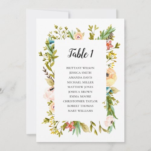 Summer wedding seating chart Flowers table plan Invitation