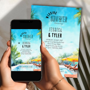 Summer Wedding Shower Watercolor Tropical Pool Invitation