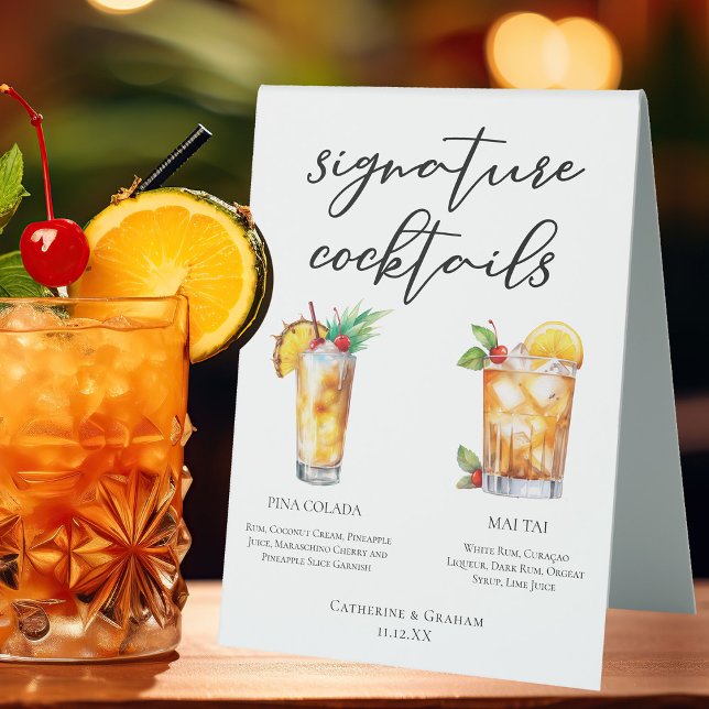 Summer Wedding Signature Cocktails Menu Table Tent (Creator Uploaded)