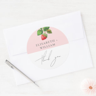Summer Wedding Strawberry Personalized Thank you Classic Round Sticker