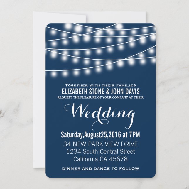 Summer Wedding String Lights Design Invitation (Front)