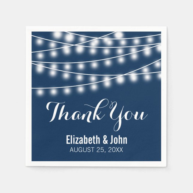 Summer Wedding String Lights Design Paper Napkins (Front)