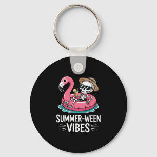 Summer-ween Vibes Skeleton Floating Flamingo Drink Keychain