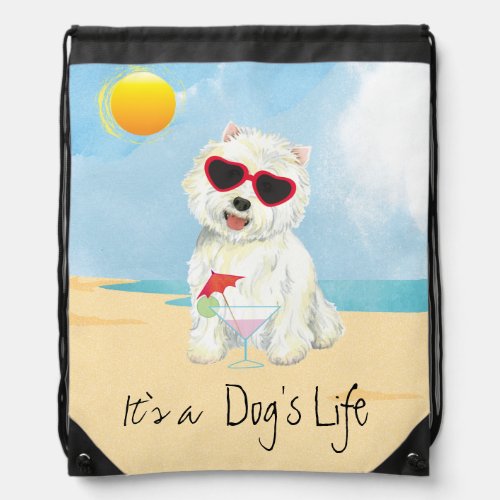 Summer Westie Drawstring Bag