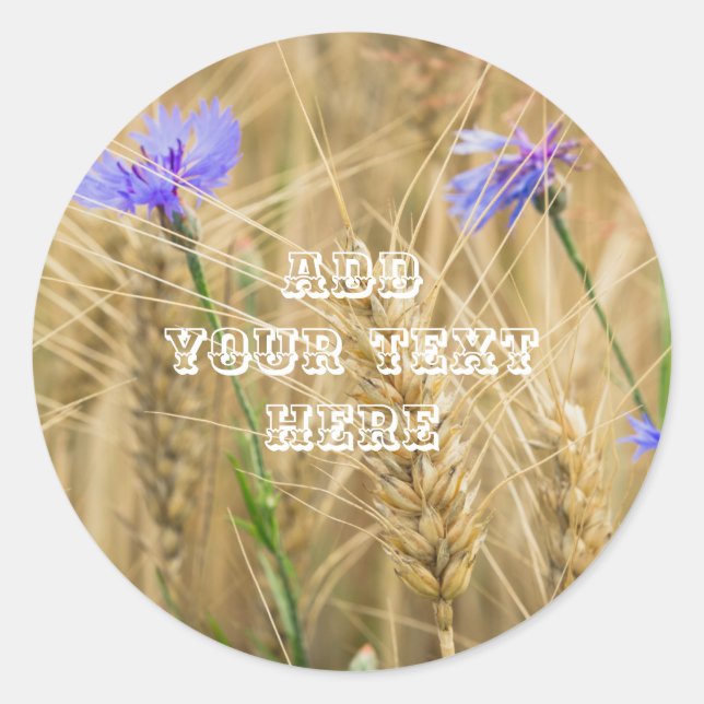 Summer wheat field with blue cornflowers  classic round sticker (Front)