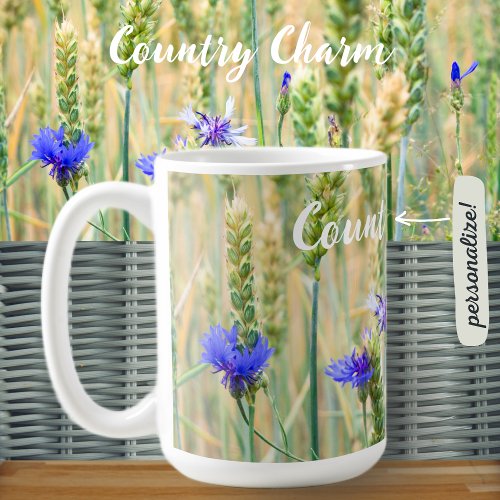 Summer wheat field with blue cornflowers coffee mug