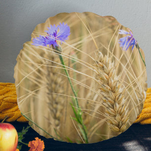 Summer wheat field with blue cornflowers  round pillow