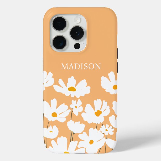 Summer White Cosmos Flowers Custom Name  Case-Mate iPhone Case (Back)