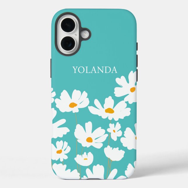 Summer White Cosmos Flowers Custom Name  Case-Mate iPhone Case (Back)