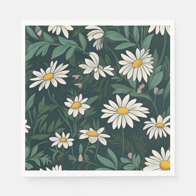 Summer White Daisy Meadow Napkins (Front)