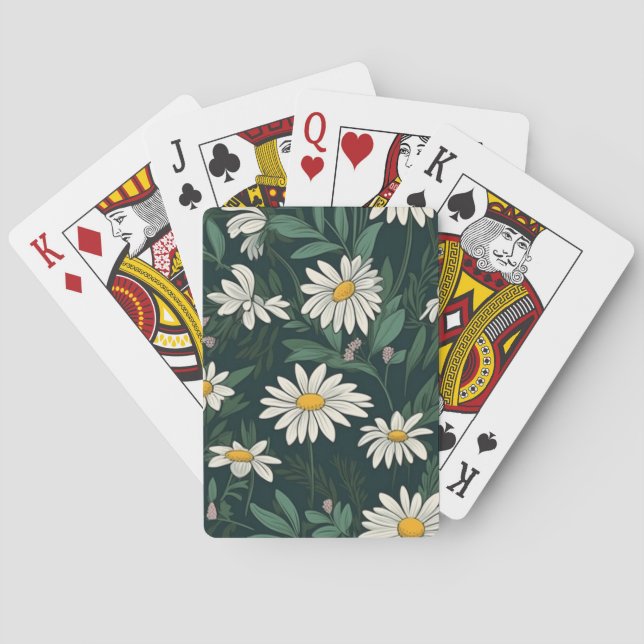 Summer White Daisy Meadow Poker Cards (Back)