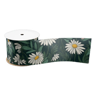 Summer White Daisy Meadow Satin Ribbon
