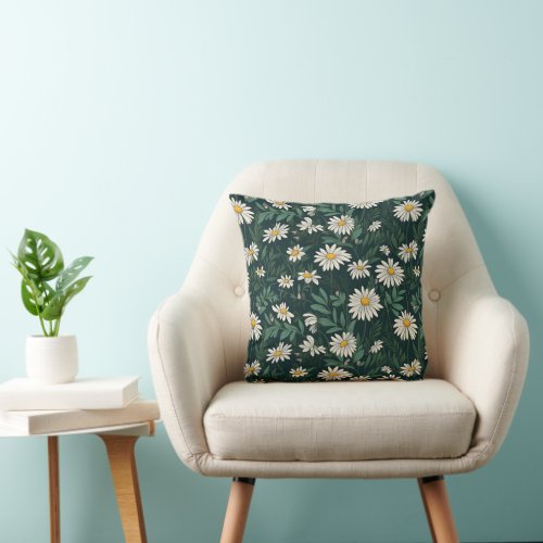 Summer White Daisy Meadow Throw Pillow