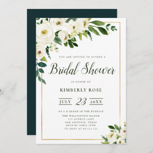Summer white florals bridal shower invitation