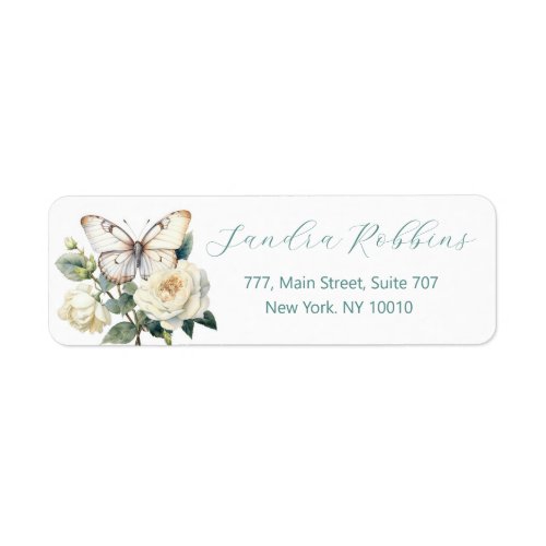 Summer white flowers and butterflies label