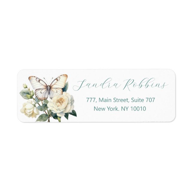 Summer white flowers and butterflies label (Front)