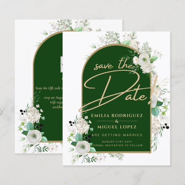 Summer White Roses Emerald Green Arch Wedding (Front/Back)