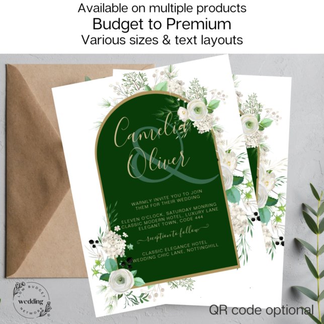 Summer White Roses Emerald Green Arch Wedding Inv Flyer (Creator Uploaded)