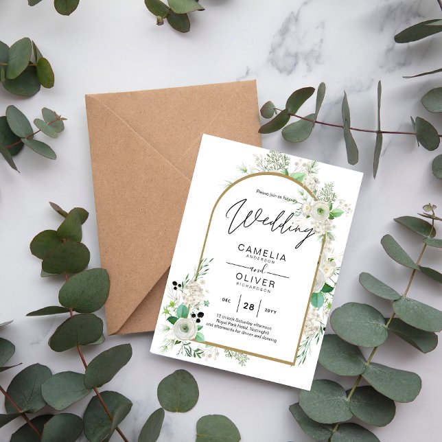 Summer White Roses Emerald Greenery Wedding Flyer (Creator Uploaded)