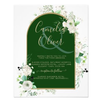 Summer White Roses Emerald Greenery Wedding Flyer