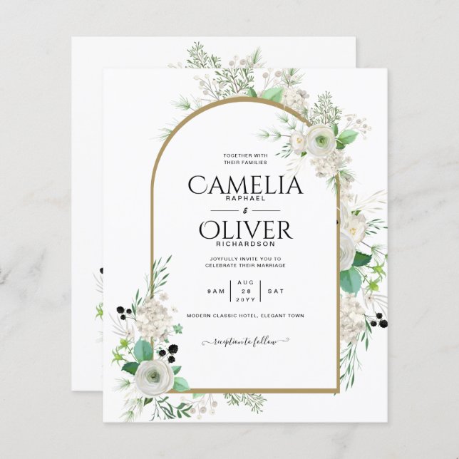 Summer White Roses Emerald Sage Greenery WEDDING (Front/Back)