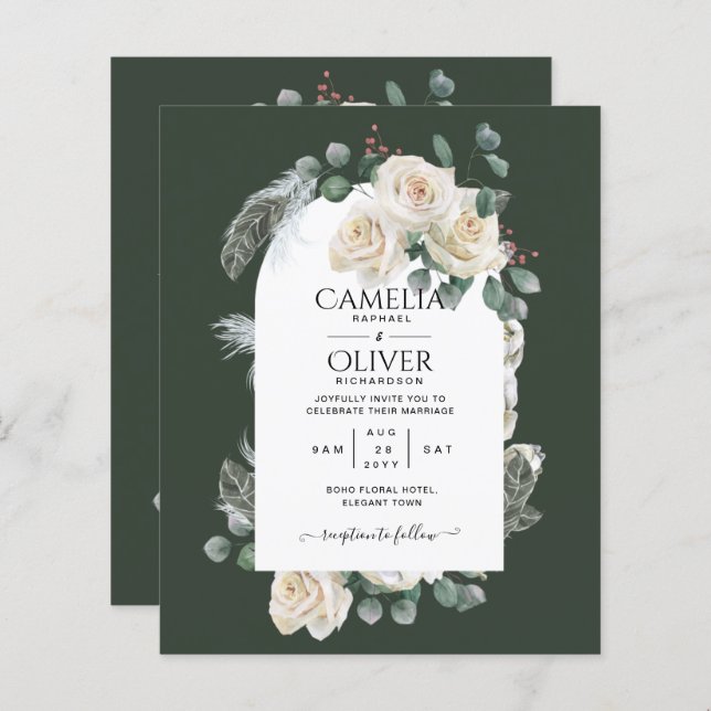 Summer White Roses Emerald Sage Greenery WEDDING (Front/Back)