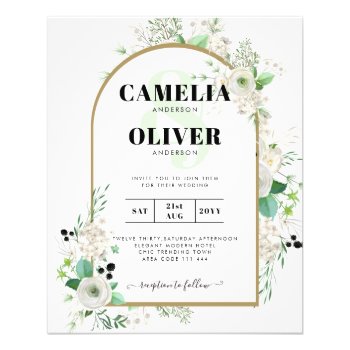 Summer White Roses Emerald Sage Greenery WEDDING Flyer