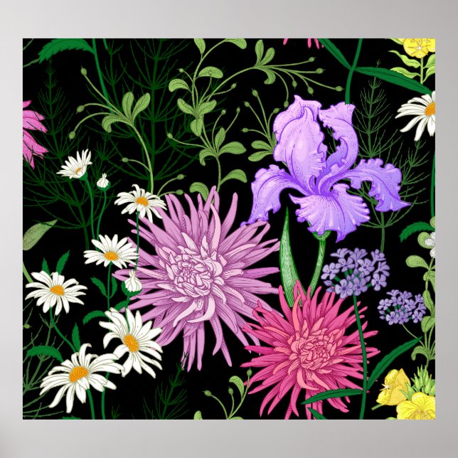 Summer Wild Flowers Seamless Sketch Poster (Front)